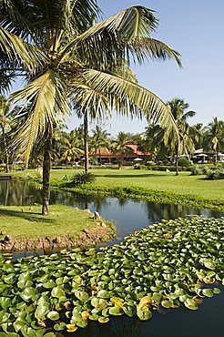 The garden and golf course at the Leela Hotel, Mobor, Goa, India, Asia