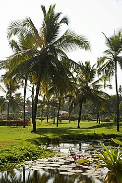 The garden and golf course at the Leela Hotel, Mobor, Goa, India, Asia