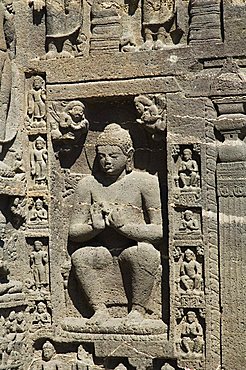 Rock carvings Ajanta Cave complex, Buddhist Temples carved into solid rock dating from the 5th Century BC, Ajanta, Maharastra, India