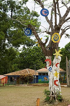 Decorated trees and buildings in Punta Islita, Nicoya Pennisula, Pacific Coast, Costa Rica, Central America