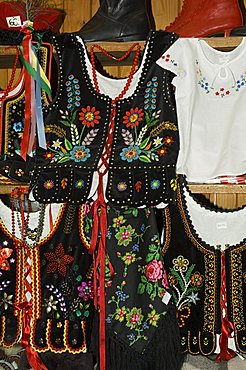 Typical Polish goods on market stalls in the Cloth Hall on Main Market Square (Rynek Glowny), Krakow (Cracow), Poland, Europe