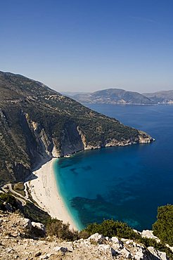 Myrtos Beach, the best beach for sand near Assos, Kefalonia (Cephalonia), Greece, Europe