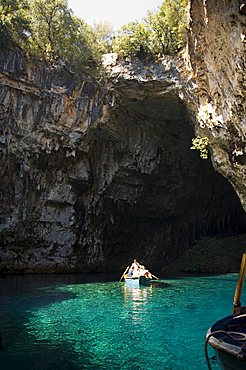 Melisani Lake in cave where roof collapsed in an earthquake, Kefalonia (Cephalonia), Ionian Islands, Greece, Europe