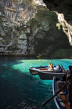 Melisani Lake in cave where roof collapsed in an earthquake, Kefalonia (Cephalonia), Ionian Islands, Greece, Europe