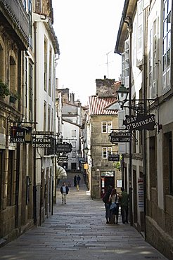 View of Rua da Raina, Santiago de Compostela, Galicia, Spain, Europe