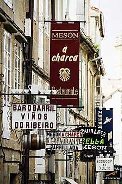 View of Rua Do Franco, a street famous for its restaurants, Santiago de Compostela, Galicia, Spain, Europe