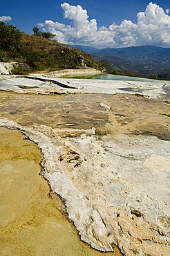 Hierve el Agua (the water boils), hot springs, water rich in minerals bubbles up from the mountains and pours over edge, Oaxaca, Mexico, North America