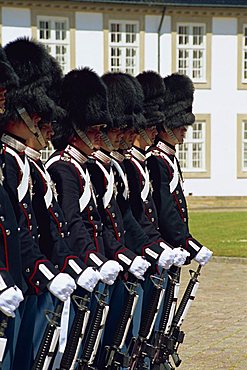 Changing the guard at Royal Palace, Frederiksburg, Denmark, Scandinavia, Europe