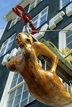 Architectural detail on restaurant, Nyhavn, Copenhagen, Denmark, Scandinavia, Europe