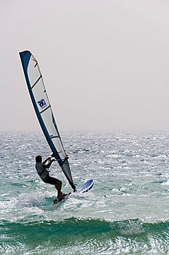 Wind surfing at Santa Maria on the island of Sal (Salt), Cape Verde Islands, Africa