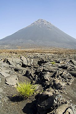 View from the caldera of the volcano of Pico de Fogo, Fogo (Fire), Cape Verde Islands, Africa