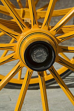 Horse carriage wheels, Santa Cruz district, Seville, Andalusia, Spain, Europe