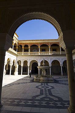 View of the Patio Principal in Casa de Pilatos, Santa Cruz district, Seville, Andalusia, Spain, Europe