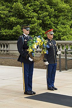 Wreath laying ceremony at the Tomb of the Unknown Soldier, Arlington National Cemetery, Arlington, Virginia, United States of America, North America