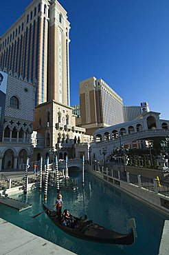 The Venetian Hotel, with gondoliers, on The Strip (Las Vegas Boulevard), Las Vegas, Nevada, United States of America, North America