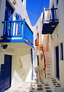 Mykonos, Mykonos Town, a narrow street in the Old Town,Cyclades Islands, Greece