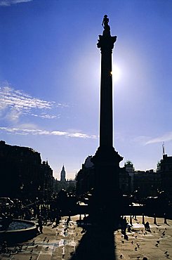 Nelson's Column in silhouette, Trafalgar Square, London, England, UK