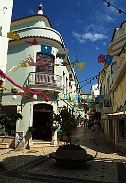 PORTUGAL, ALGARVE, SILVES, Street decorated for Palm Sunday celebrations