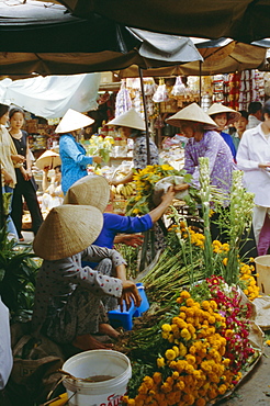 Flower stall in southern delta village of Mytho, Vietnam, Indochina, Southeast Asia, Asia