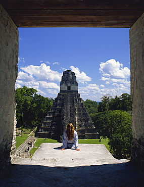 View of Grand Plaza from temple, Tikal, UNESCO World Heritage Site, Guatemala, Central America