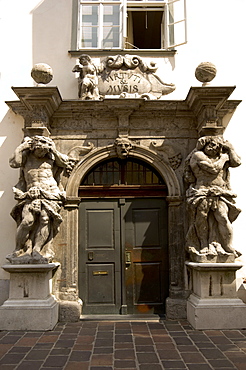 Bronze door of the Cathedral of St. Nicholas, Ljubljana, Slovenia, Europe