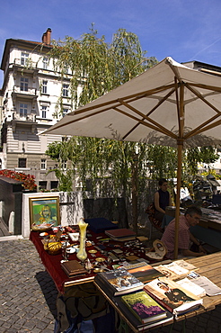 Open air market by the river Ljubljanica, Ljubljana, Slovenia, Europe