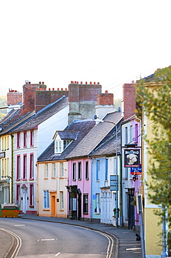 A street scene in the town of Brecon in The Brecon Beacons National Park, Powys, Wales, United Kingdom, Europe