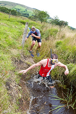 World Bogsnorkelling Championships, conceived in 1985 by Gordon Green, take place at Waen Rhydd Bog in the Cambrian Mountains, Powys, Wales, United Kingdom, Europe