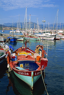 Fishing boat moored in the harbour at Ajaccio, island of Corsica, France, Mediterranean, Europe