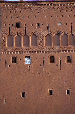 Close-up of decorated wall, Marrakesh's Pacha Past Palace, Taourirt Kasbah, Ouarzazate, Morocco, North Africa, Africa