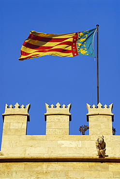 Detail of Torres Serranos (Gateway Tower) dating from the 14th century, Valencia, Spain, Europe