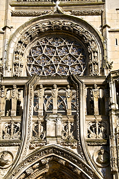 Exterior fo the west facade of the Notre Dame church, dating from the 15th century, Caudebec en Caux, Normandy, France, Europe