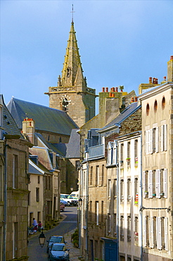 Notre Dame church, steeple and clock, Old Town, Granville, 50 Manche, Basse Normandie, France, Europe