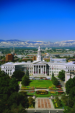 The Civic Center and Rockies beyond, Denver, Colorado, USA