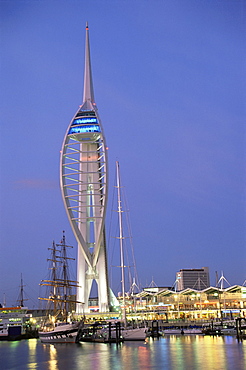 Spinnaker Tower at twilight, Gunwharf Quays, Portsmouth, Hampshire, England, United Kingdom, Europe