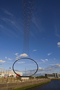 Temenos sculpture installed in 2010, by Anish Kapoor with Middlesbrough FC stadium in background, Middlesborough, Teeside, England, United Kingdom, Europe