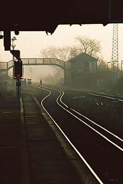 Railway lines in the early morning, Havant Railway Station, Havant, Hampshire, England, United Kingdom, Europe