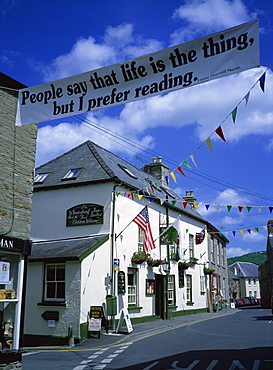 Town decorated for Literary Festival, Hay-on-Wye, Powys, Wales, United Kingdom, Europe