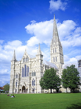 Salisbury cathedral from the southwest, Salisbury, Wiltshire, England, United Kingdom, Europe