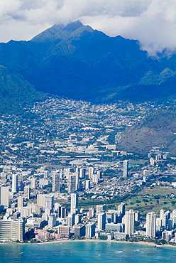 Aerial view of Honolulu and Waikiki, Oahu, Hawaii, United States of America, Pacific, North America