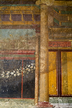 Fresco at the Villa dei Misteri, Pompeii, a large Roman town destroyed in 79AD by a volcanic eruption from Mount Vesuvius, UNESCO World Heritage Site, near Naples, Campania, Italy, Europe