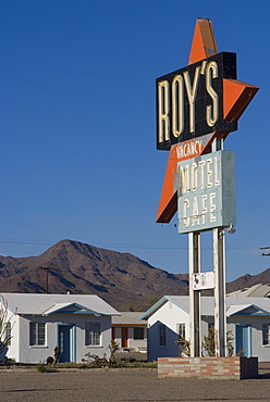 Old motel sign, motel is now defunct, Amboy, California, United States of America, North America