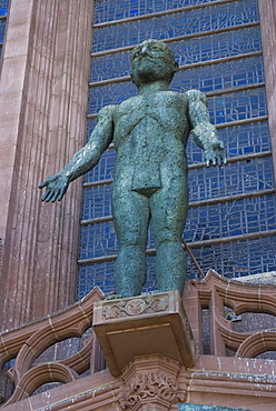 Statue in front of the entrance to Liverpool Anglican Cathedral, Liverpool, Merseyside, England, United Kingdom, Europe