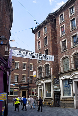 Matthew Street, site of the original Cavern Club where the Beatles first played, Liverpool, Merseyside, England, United Kingdom, Europe