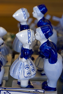 Delft pottery figures of traditional Dutch girl and boy, Delft, Netherlands, Europe