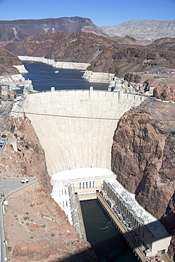 View of Hoover Dam from the new Mike O'Callaghan-Pat Tillman Memorial Bridge, Arizona, United States of America, North America