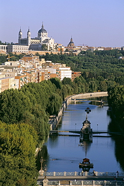 Royal palace and the river Manzanares, Madrid, Spain, Europe