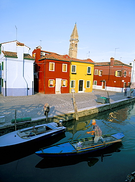 Man returning from fishing, Burano, Veneto, Italy, Europe