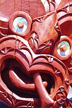 Close-up of Maori carving, Auckland, North Island, New Zealand, Pacific