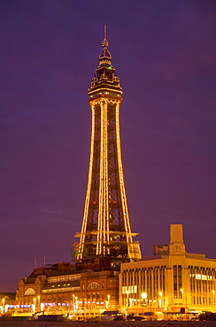 Blackpool Illuminations at dusk, Blackpool, Lancashire, England, United Kingdom